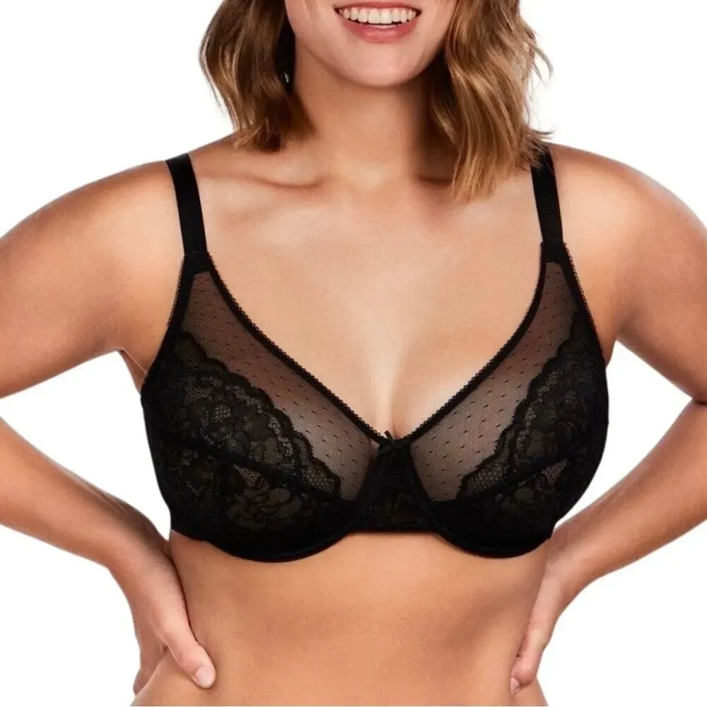 HSIA Enchante Black Lace Soft Mesh Underwire Bra Women's Size 44G NWT Lingerie